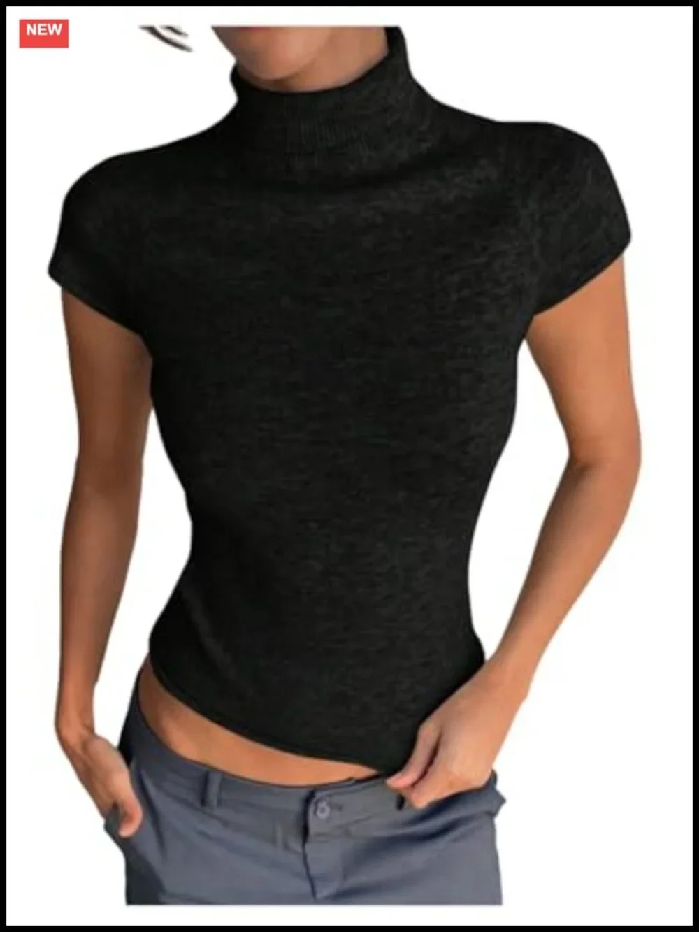 Women's Short Sleeve Turtleneck Sweater Cropped Knit Top Lightweight